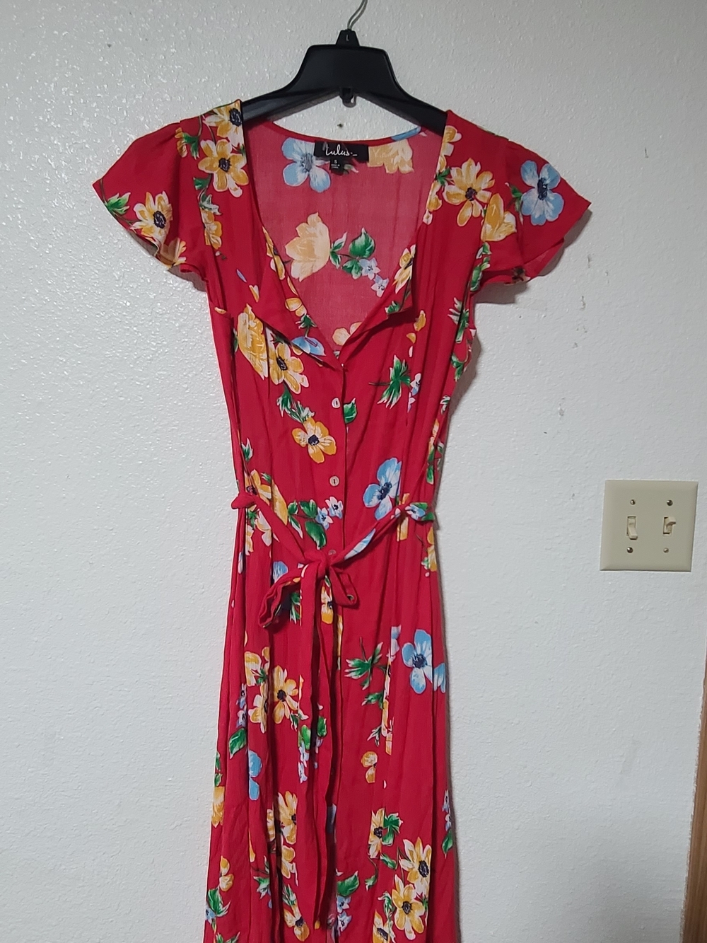 Lulu's Red Floral Button-Front Maxi Dress